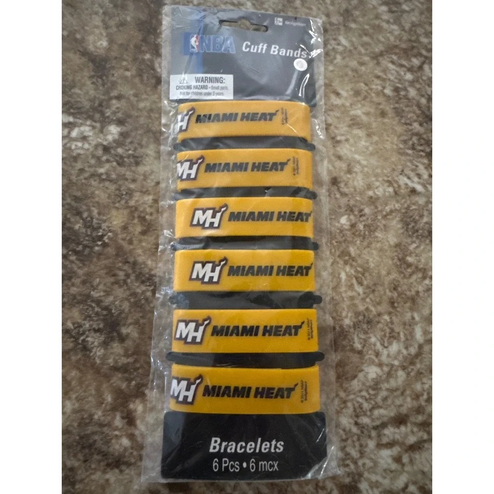NBA Miami Heat Cuff Bands Rubber Bracelets 6 Pack Yellow Fan Gear DesignWare NEW